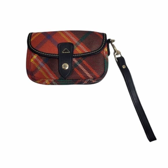 DOONEY & BOURKE red tartan plaid snap flap wristlet - Picture 1 of 8